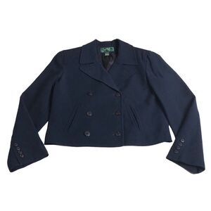 VTG Ralph Lauren LRL Blazer Womens 8 Navy Blue Worsted Wool Blend Nautical USA